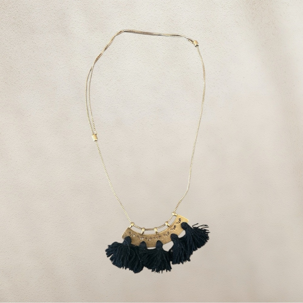 Madewell Gold Necklace with Black Tassels